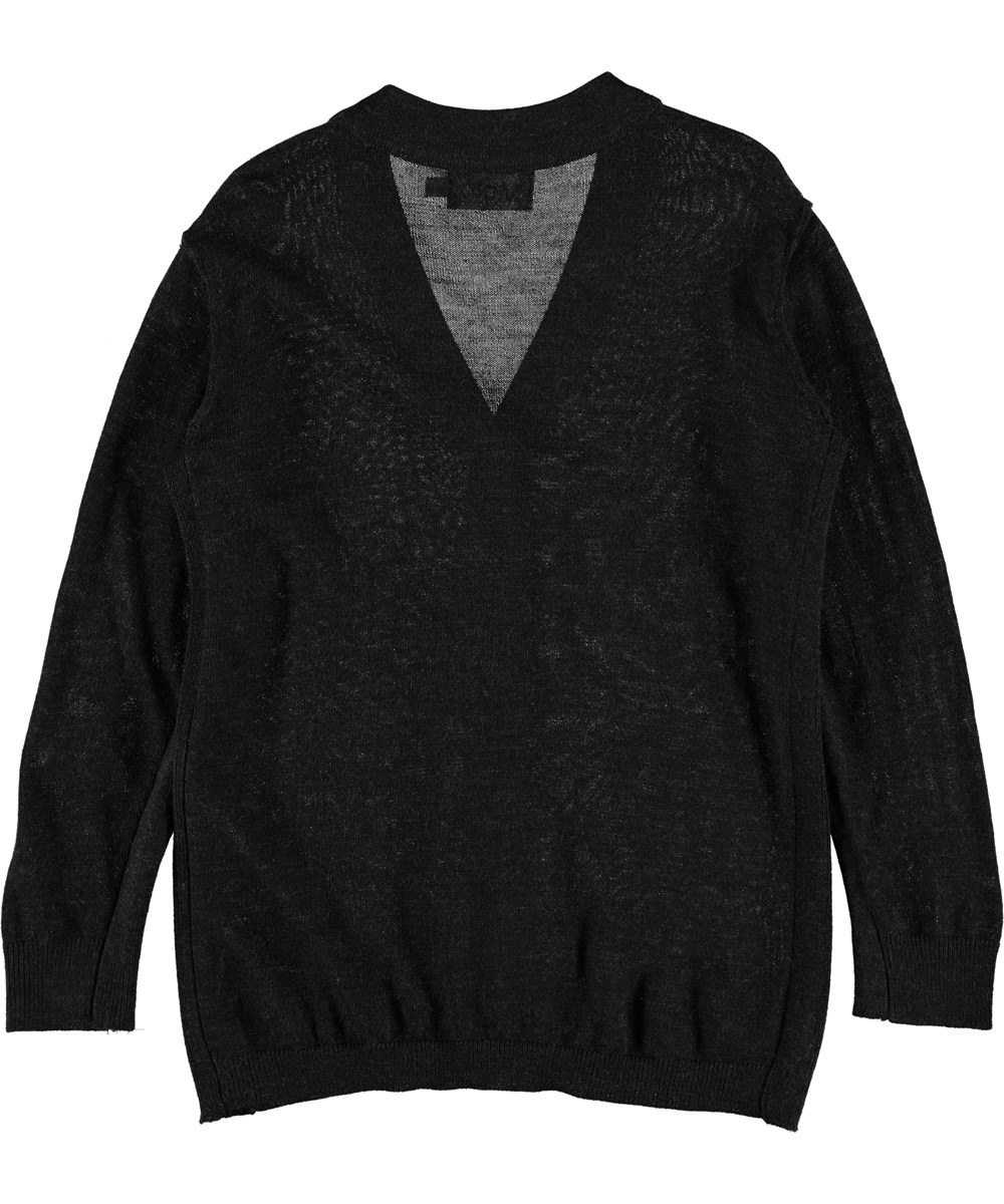Benicio - Black Melange - Sortmeleret tynd cardigan i uld