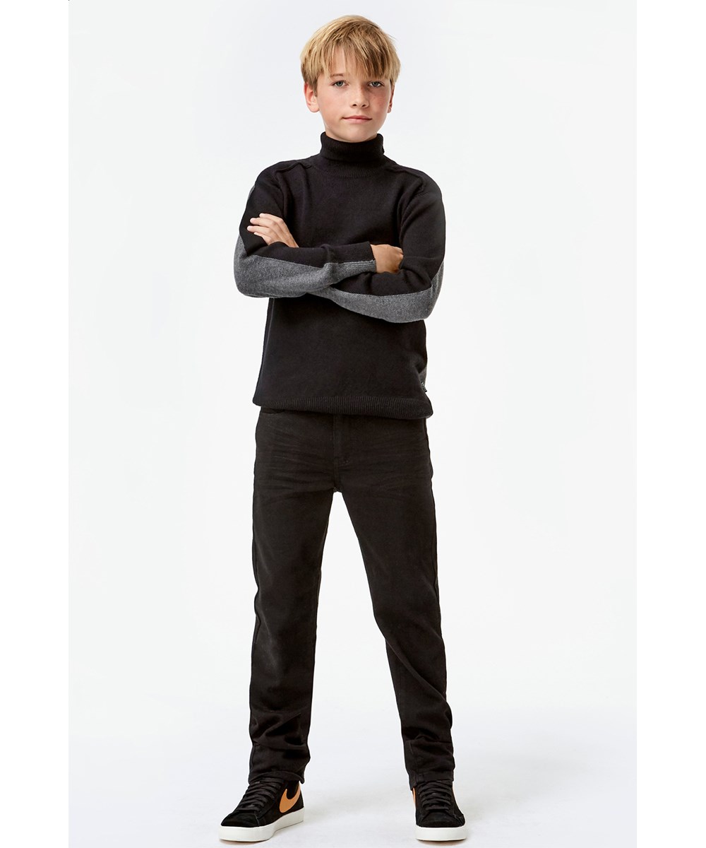 Birger - Duo - Strikket rullekrave bluse i grå og sort