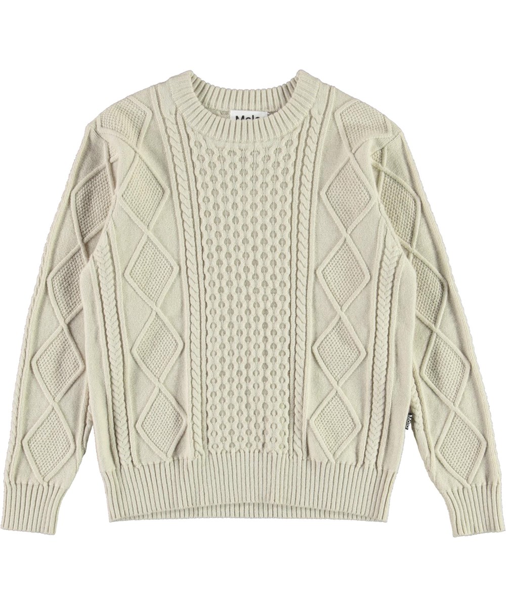 Borge - White Star - Hvid strik bluse i bomuld og uld