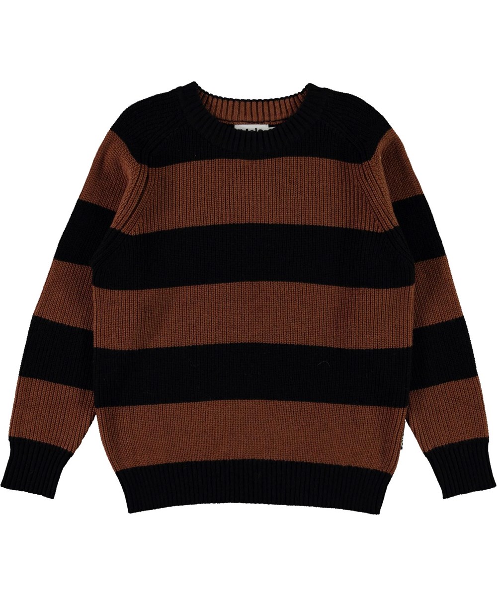 Bosse - Iron Stripe - Økologisk brun og sort stribet strik