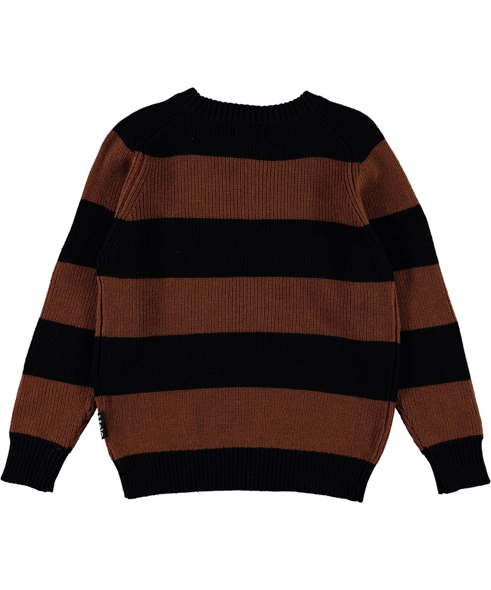 Bosse - Iron Stripe - Økologisk brun og sort stribet strik