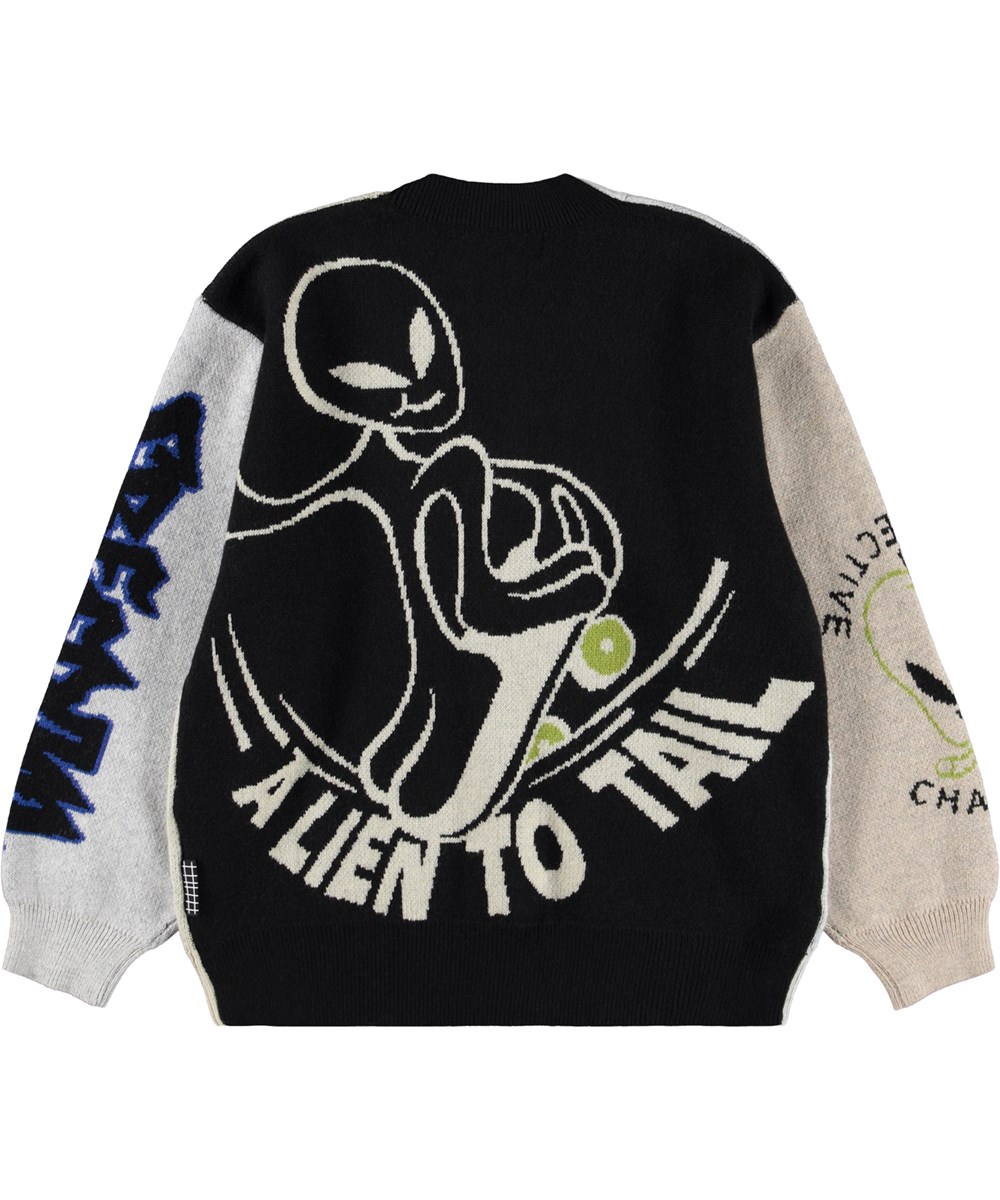 Burt - Neutral Mix - Multifarvet strikcardigan i bomuld/uld til børn.