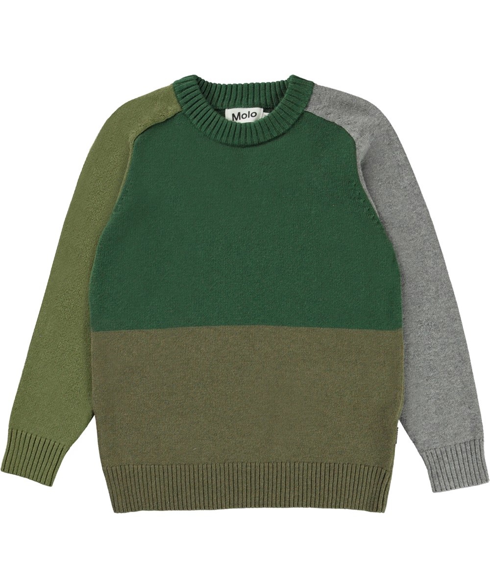 Buzz - Greenery - grøn og grå color block strik bluse