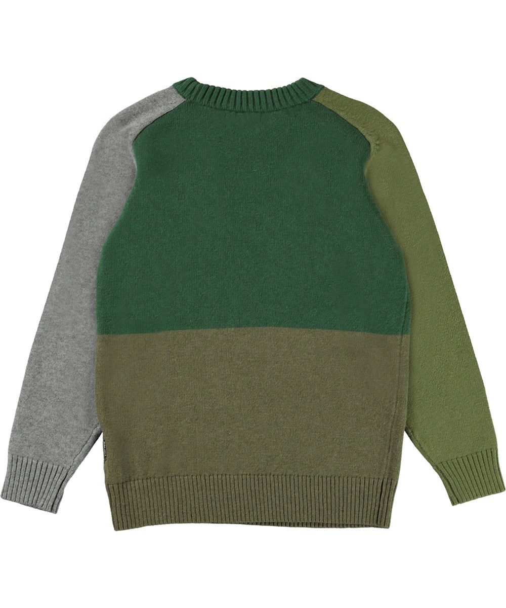 Buzz - Greenery - grøn og grå color block strik bluse