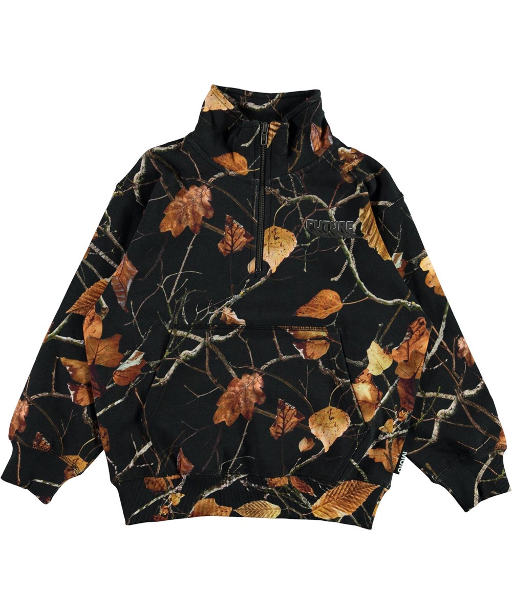Mads - Branch Camo - Økologisk sort sweatshirt med blade print