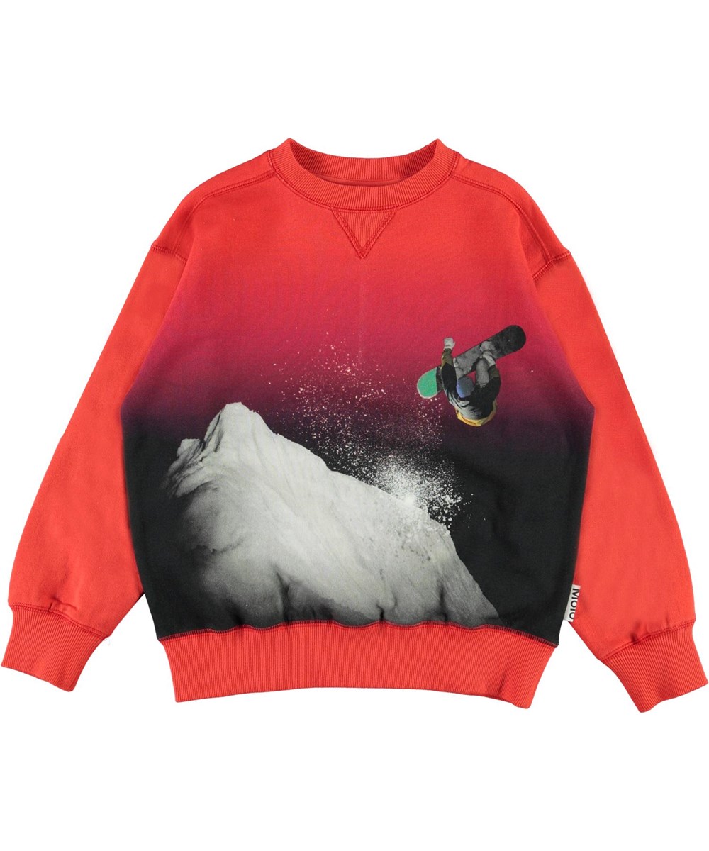 Mann - Snowboarding - Rød sweatshirt med print af snowboarder