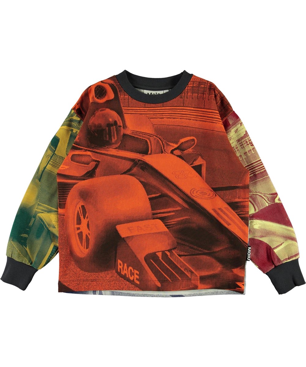 Manu - Colourful Race Car - Økologisk sweatshirt med racerbil