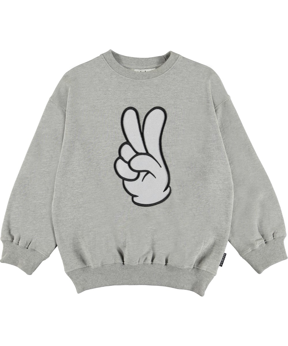 Mar - Grey Melange - Grå sweatshirt med peace tegn hånd