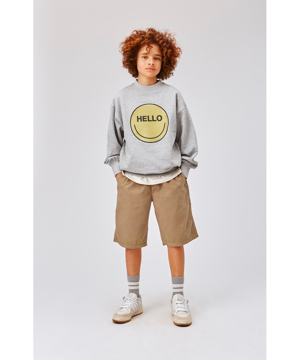 Mar - Grey Melange - grå sweatshirt med hello smiley