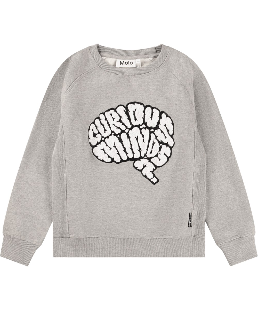Mars - Grey Melange - Grå sweatshirt til børn i blødt økologisk bomuld med fluffy broderi.
