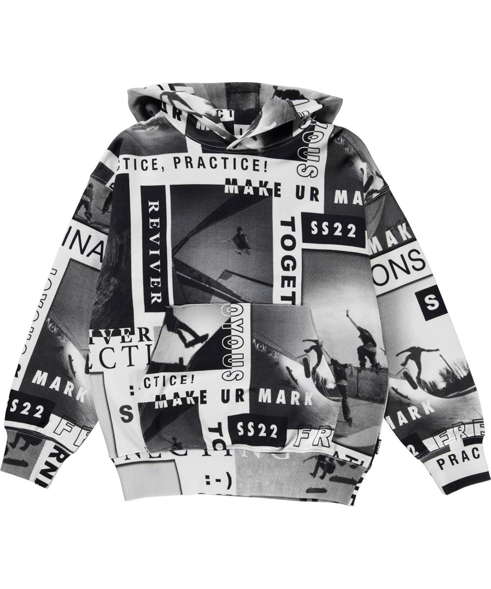 Matt - Sk8 News - Sort/hvid print sweatshirt hoodie.