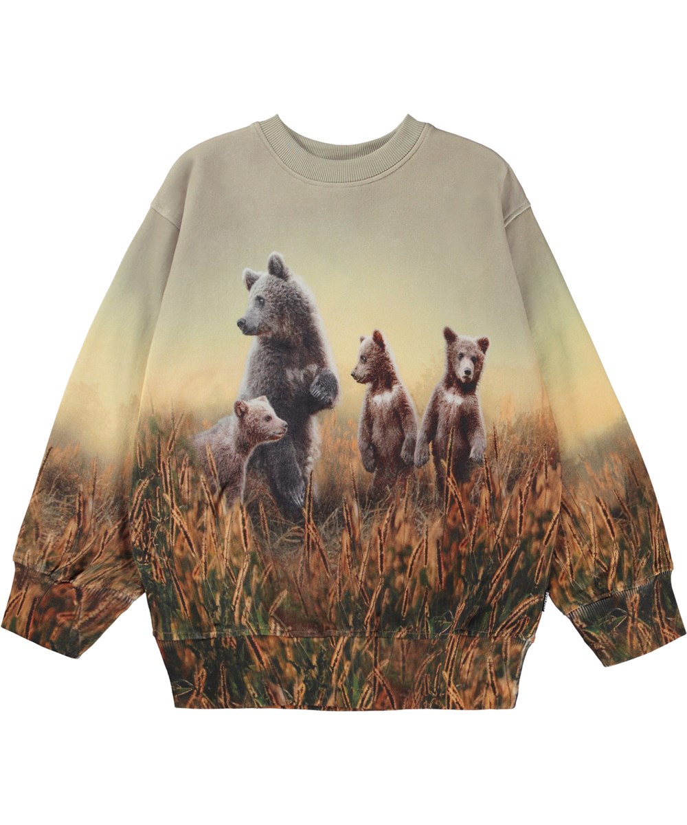 Mattis - Bear Life - Beige økologisk sweatshirt med bjørneprint