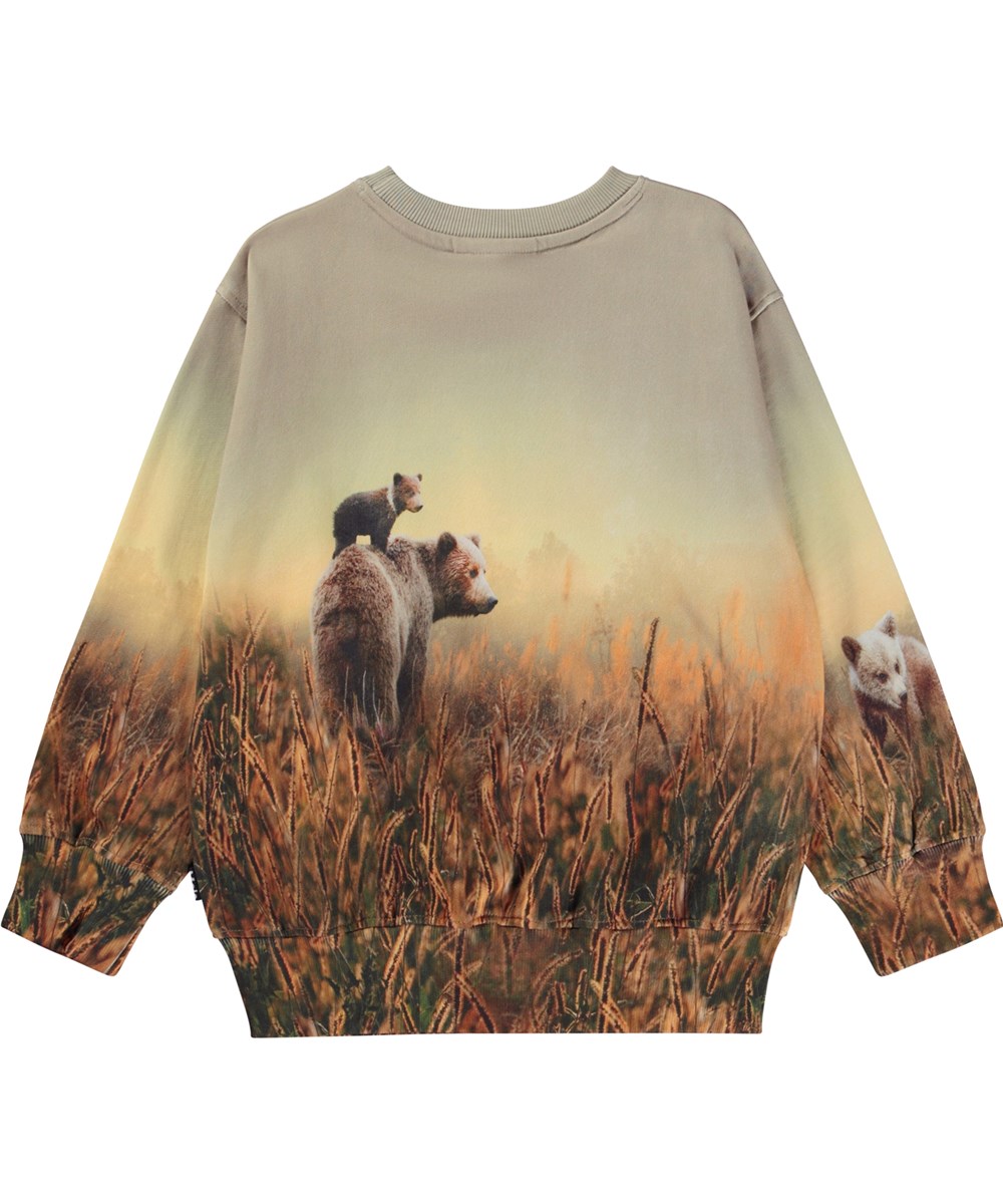 Mattis - Bear Life - Beige økologisk sweatshirt med bjørneprint