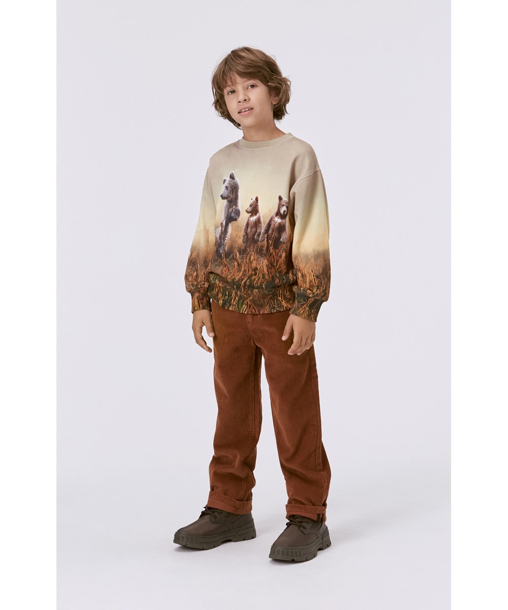 Mattis - Bear Life - Beige økologisk sweatshirt med bjørneprint