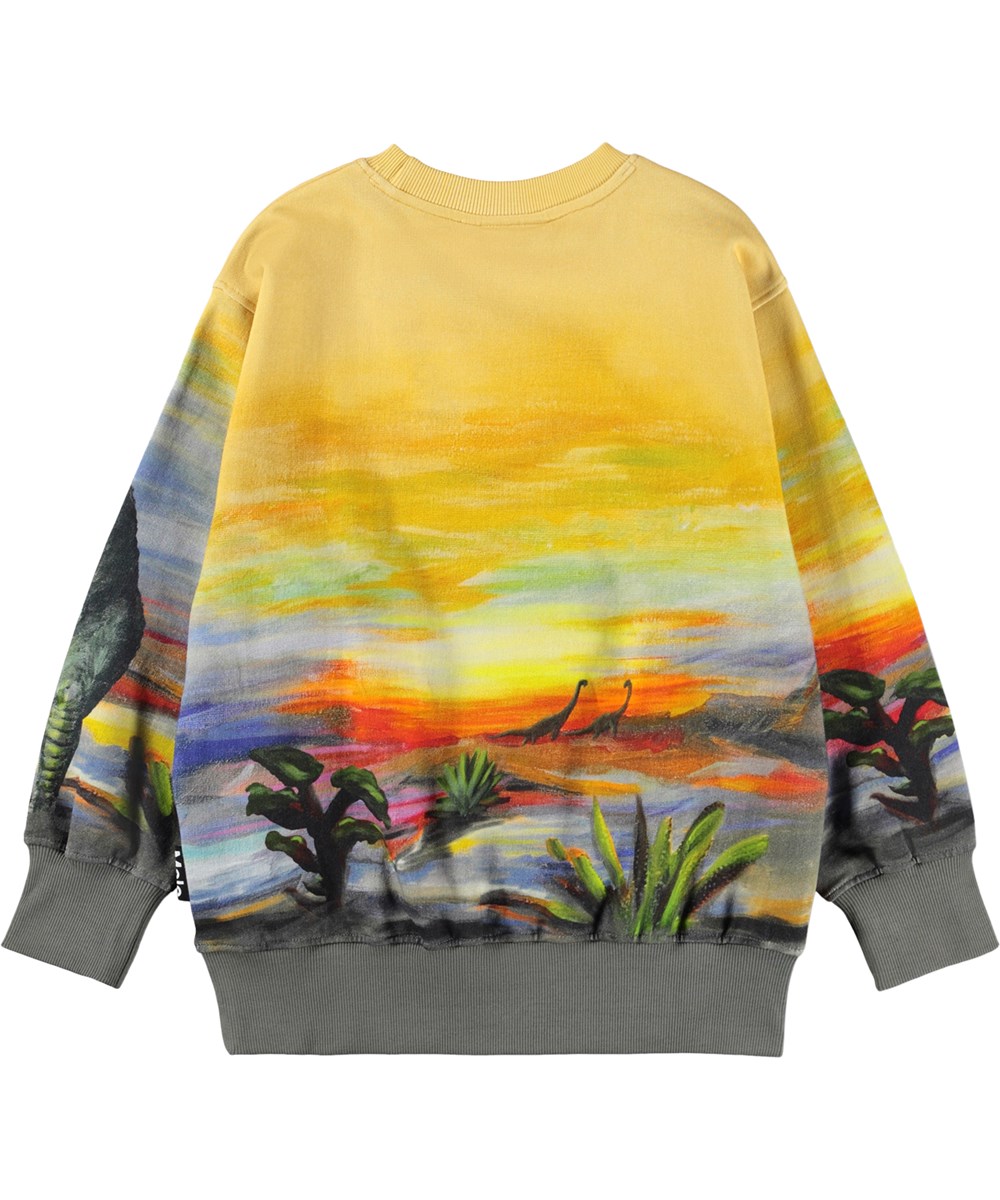 Mattis - Dino Art - Blå og hvid sweatshirt i økologisk bomuld med dinosaurer print til børn