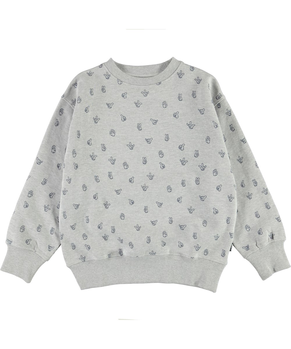 Mattis - Hands - grå melange sweatshirt hands print.