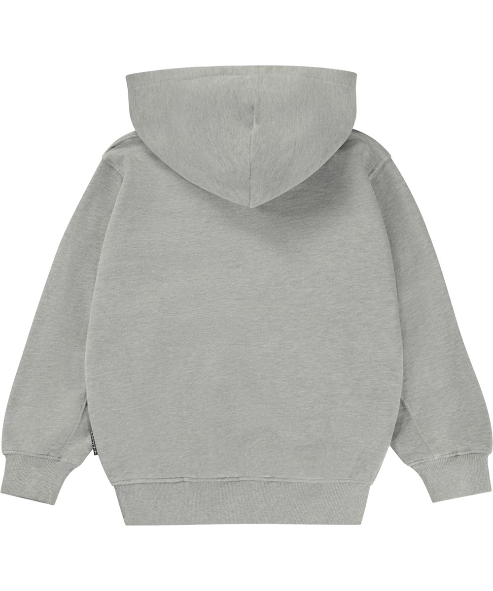 Maxx - Grey Melange - Grå hoodie med grafisk frontbroderi