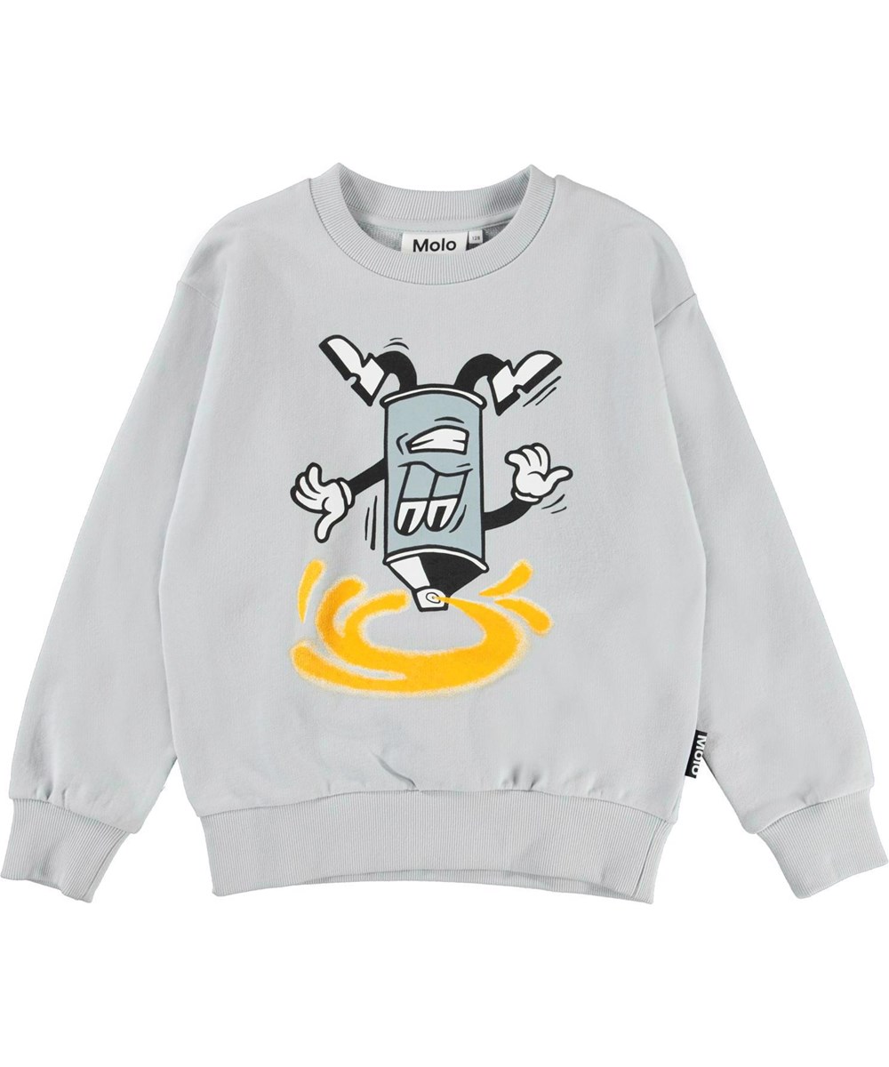 Mik - Pearled Blue - Gråblå sweatshirt med breakdance spraydåse.