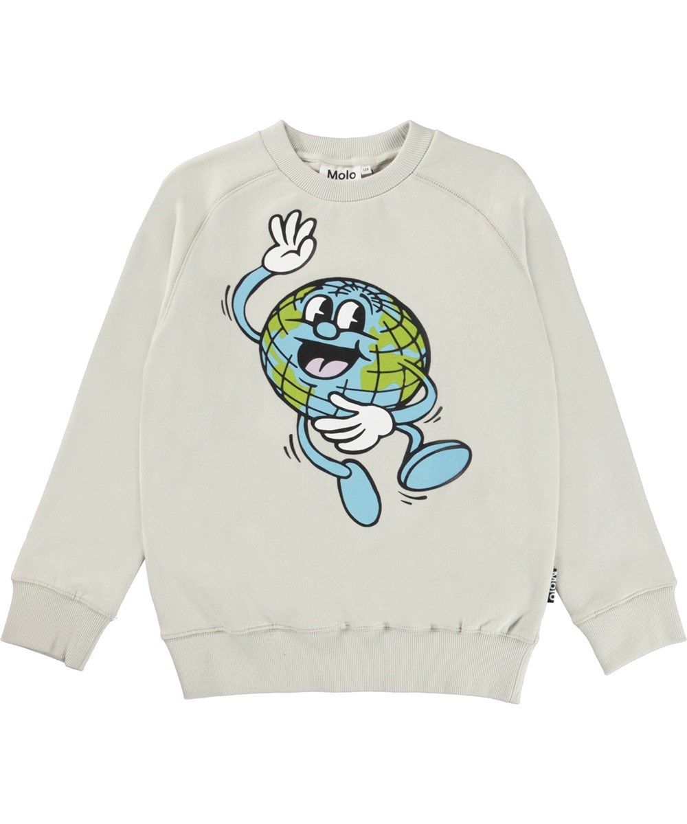 Mike - Moon - Økologisk grå sweatshirt med jordklode