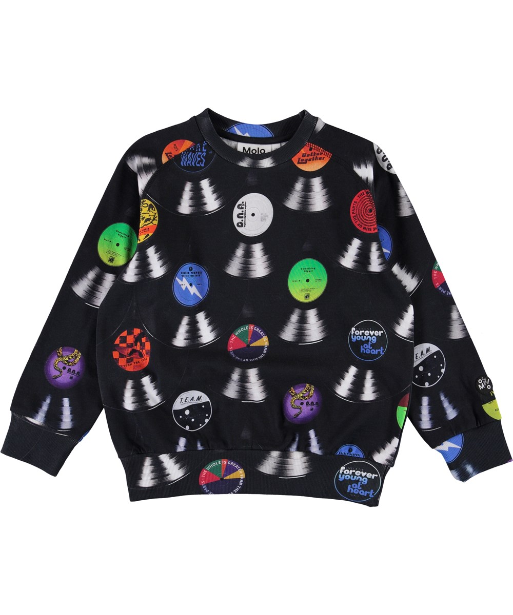 Mike - Records - Sort sweatshirt med print af musik