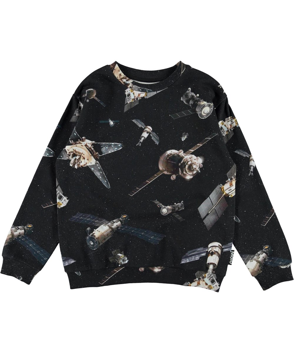 Miksi - Space Satellite - Økologisk sort sweatshirt med satelit print
