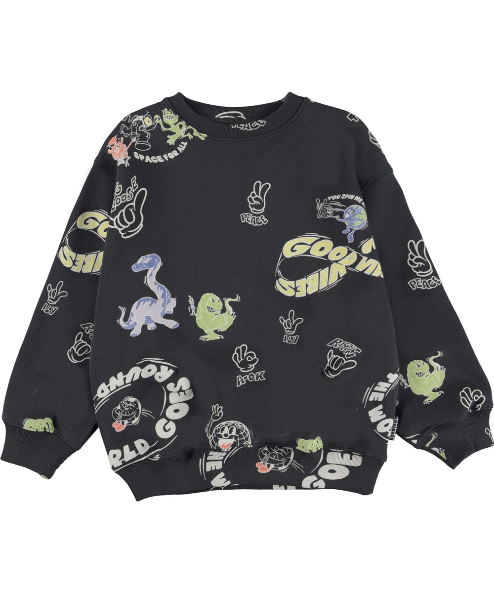 Monti - Ace For All - Økologisk sort sweatshirt med tekst og håndtegn