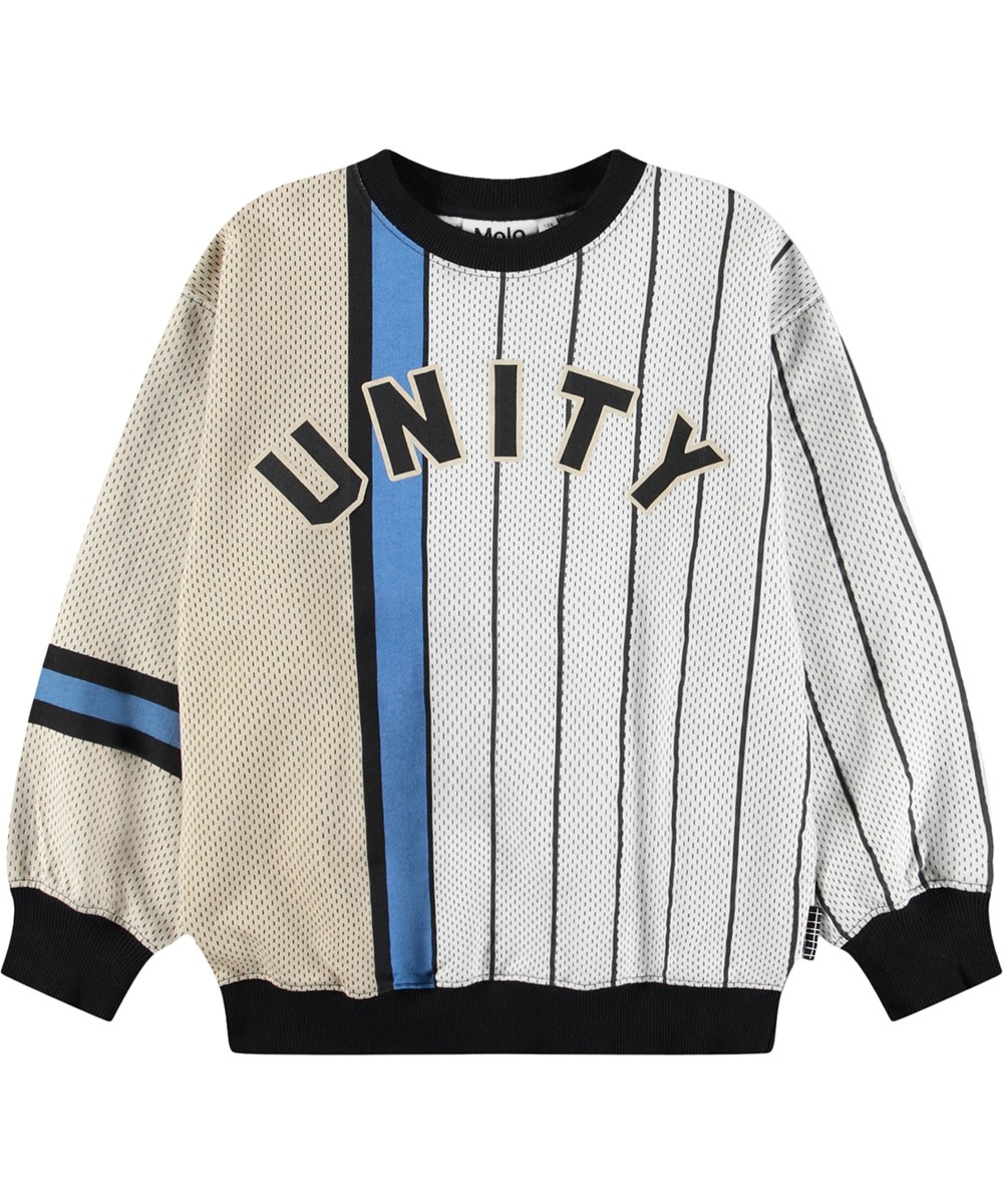 Monti - Basket Mash-Up - Hvid og beige sweatshirt i økologisk bomuld med print til børn