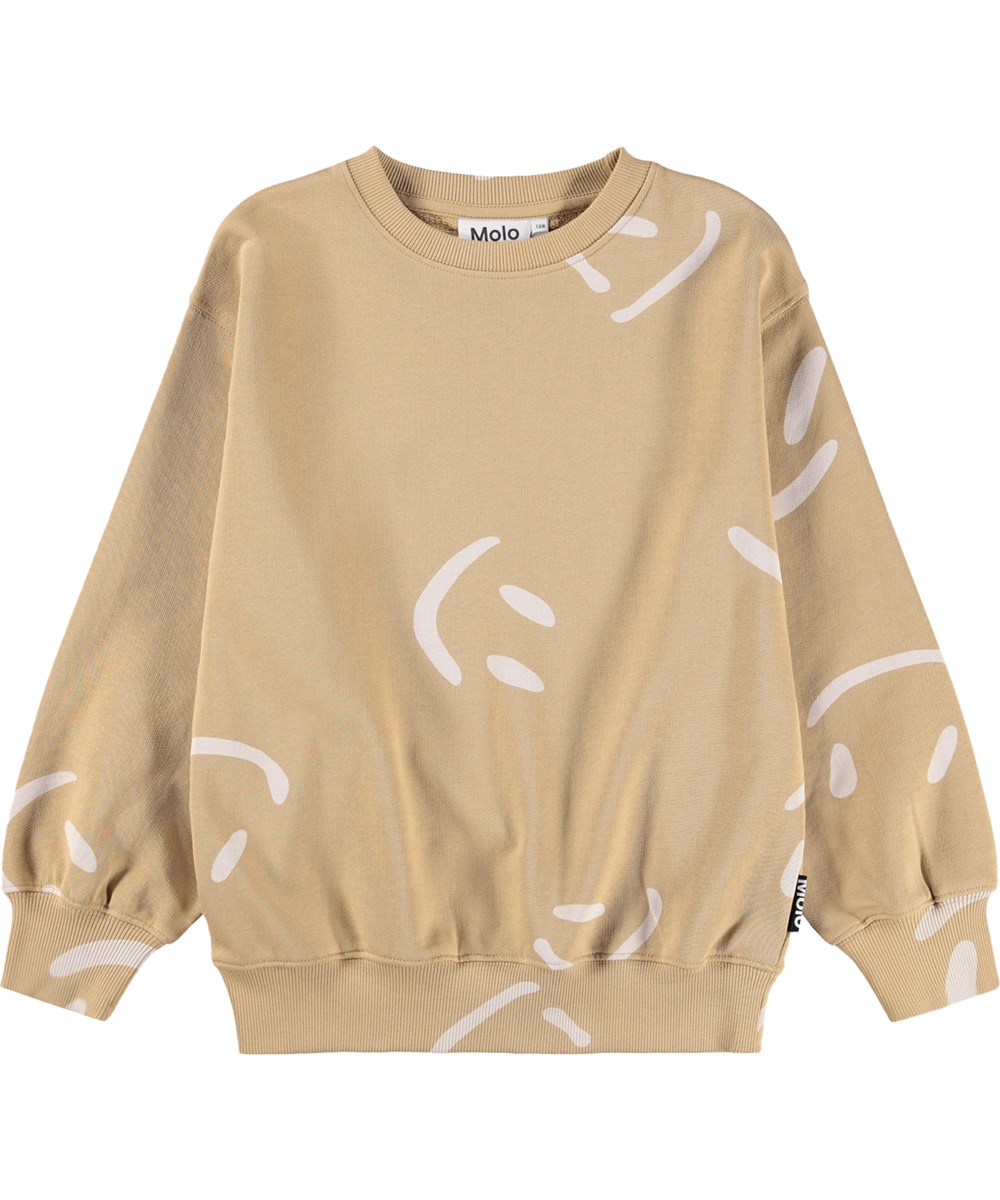 Monti - Desert Smiles - Beige sweatshirt i økologisk bomuld med print til børn