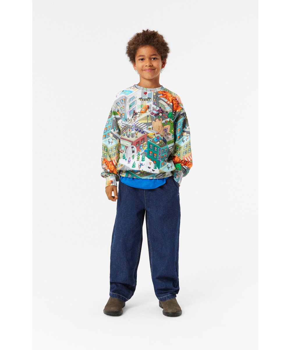 Monti - Pixelhagen - Multifarvet økologisk sweatshirt med pixel print