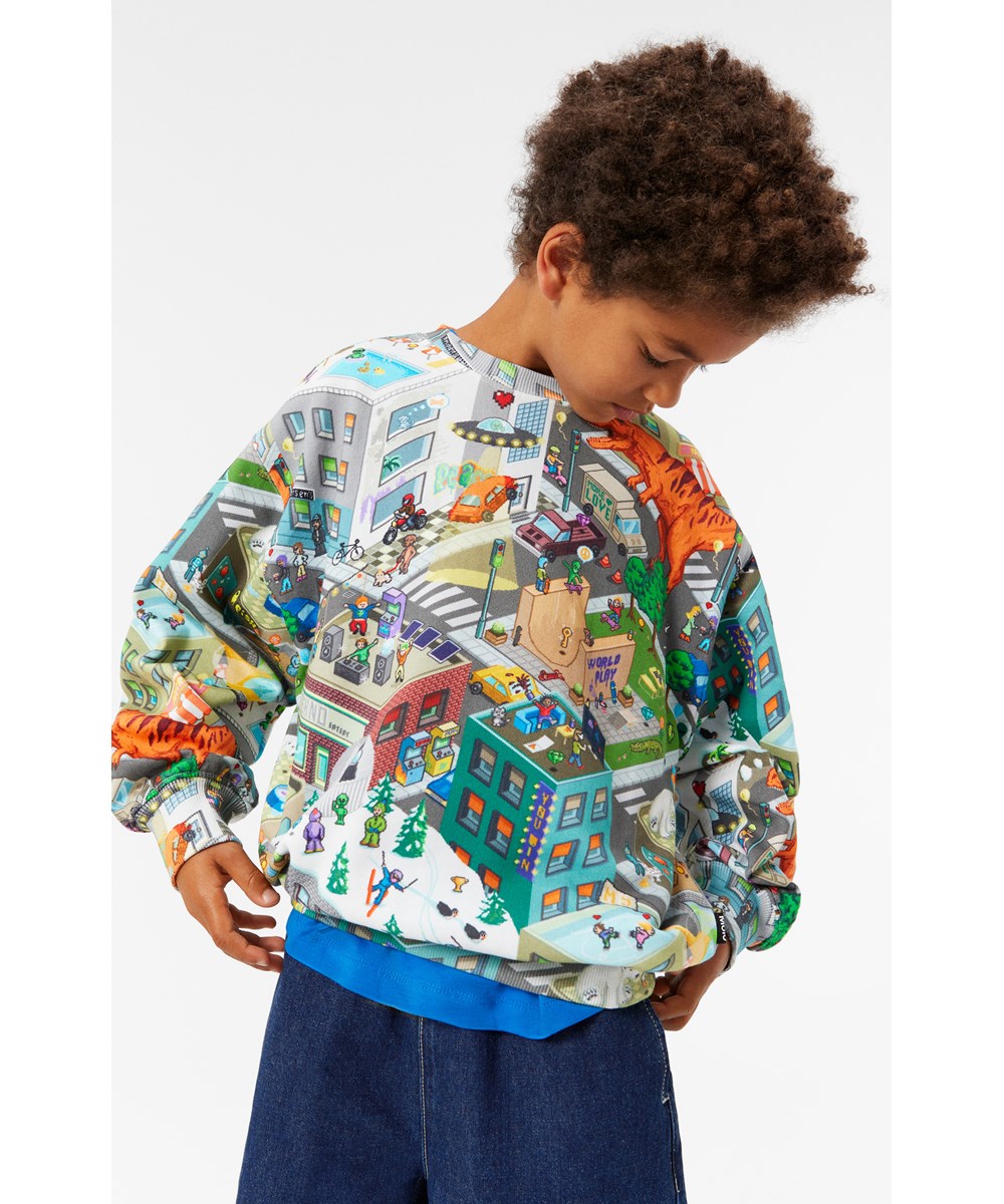 Monti - Pixelhagen - Multifarvet økologisk sweatshirt med pixel print