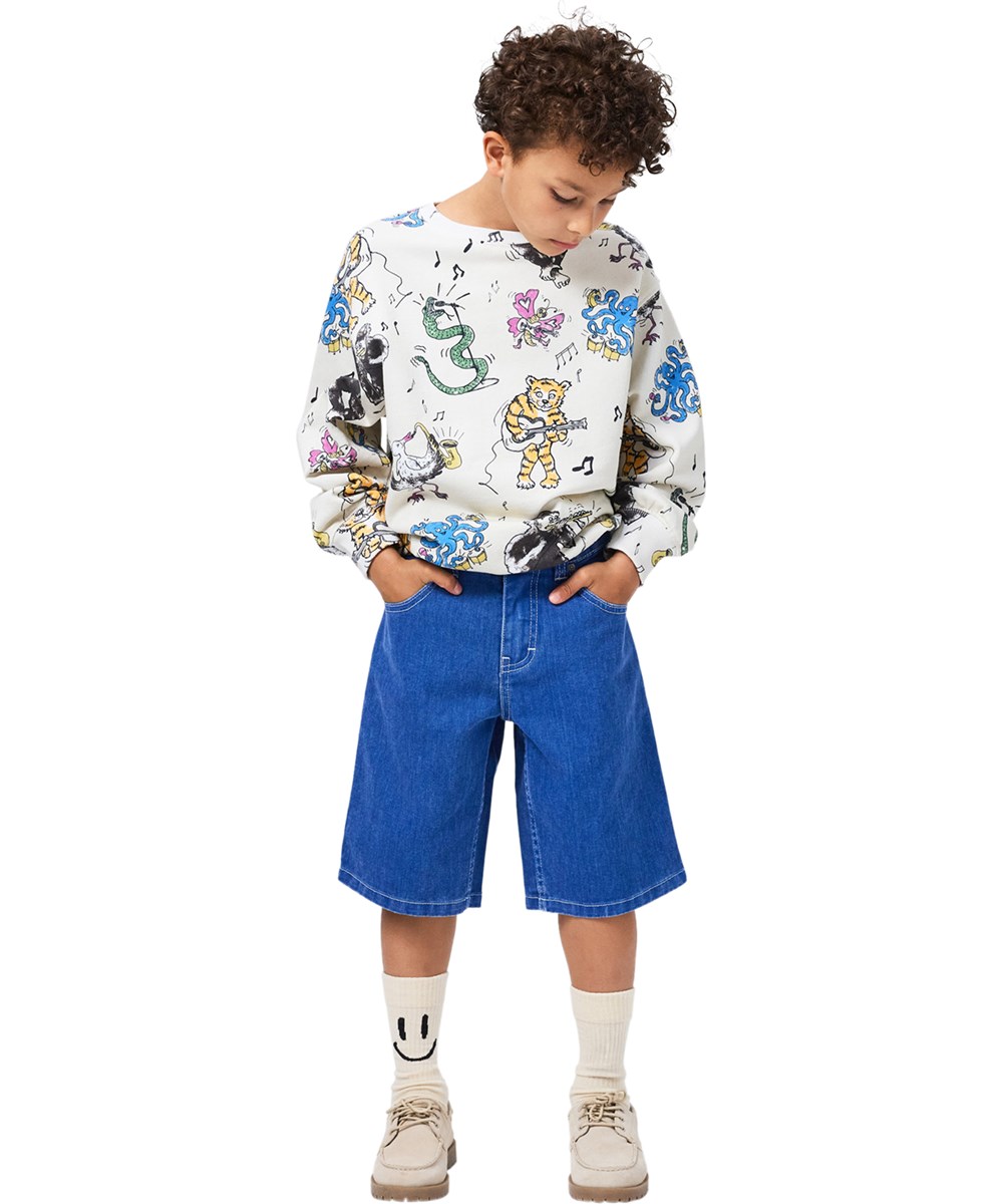 Monti - Play Together - Beige sweatshirt i økologisk bomuld med print af dyr til børn