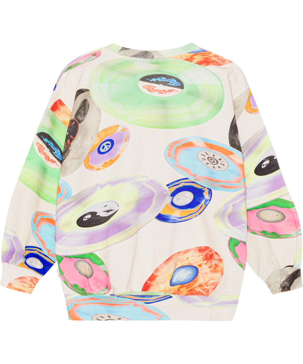 Monti - Records Light - Økologisk sweatshirt med multifarvet pladeprint
