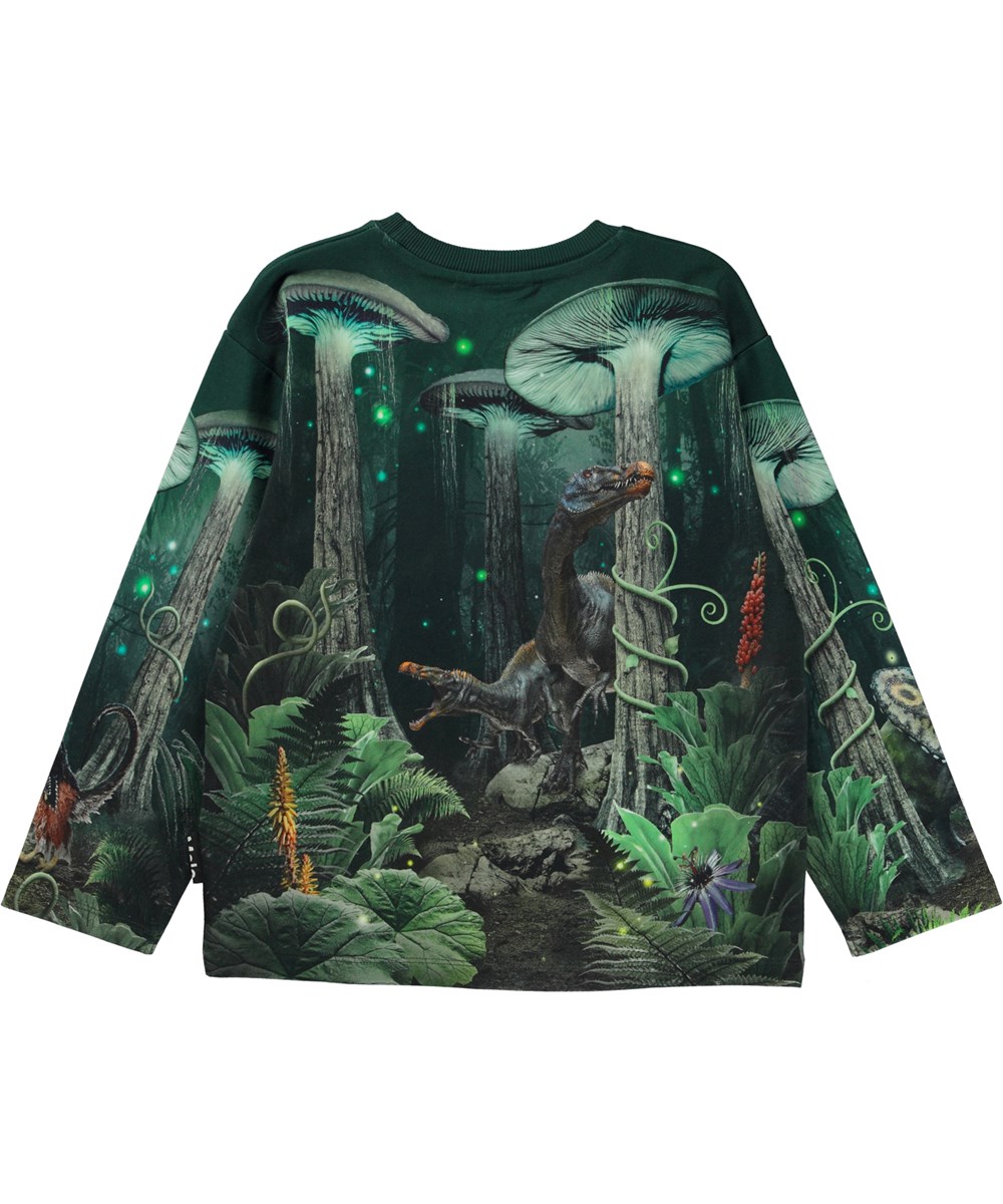 Mountoo - Night Forest - Grøn økologisk sweatshirt med placement dinoprint