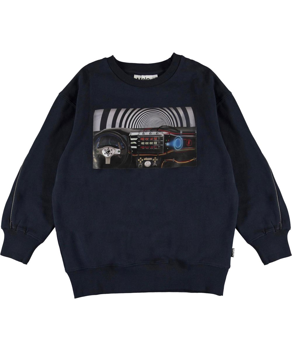 Mozy - Dark Navy - Økologisk mørkeblå sweatshirt med print