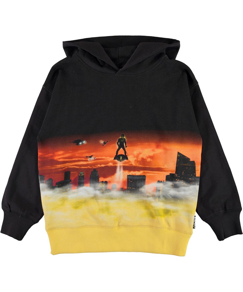 Mozzy - Above The City - Sort og gul hoodie med svævende mand