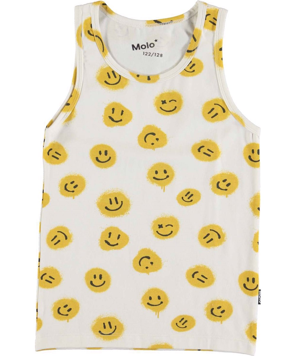 Jayden 2-pack - Ivory Smiles - 2-pack tank tops i hvid og med gule smileys.