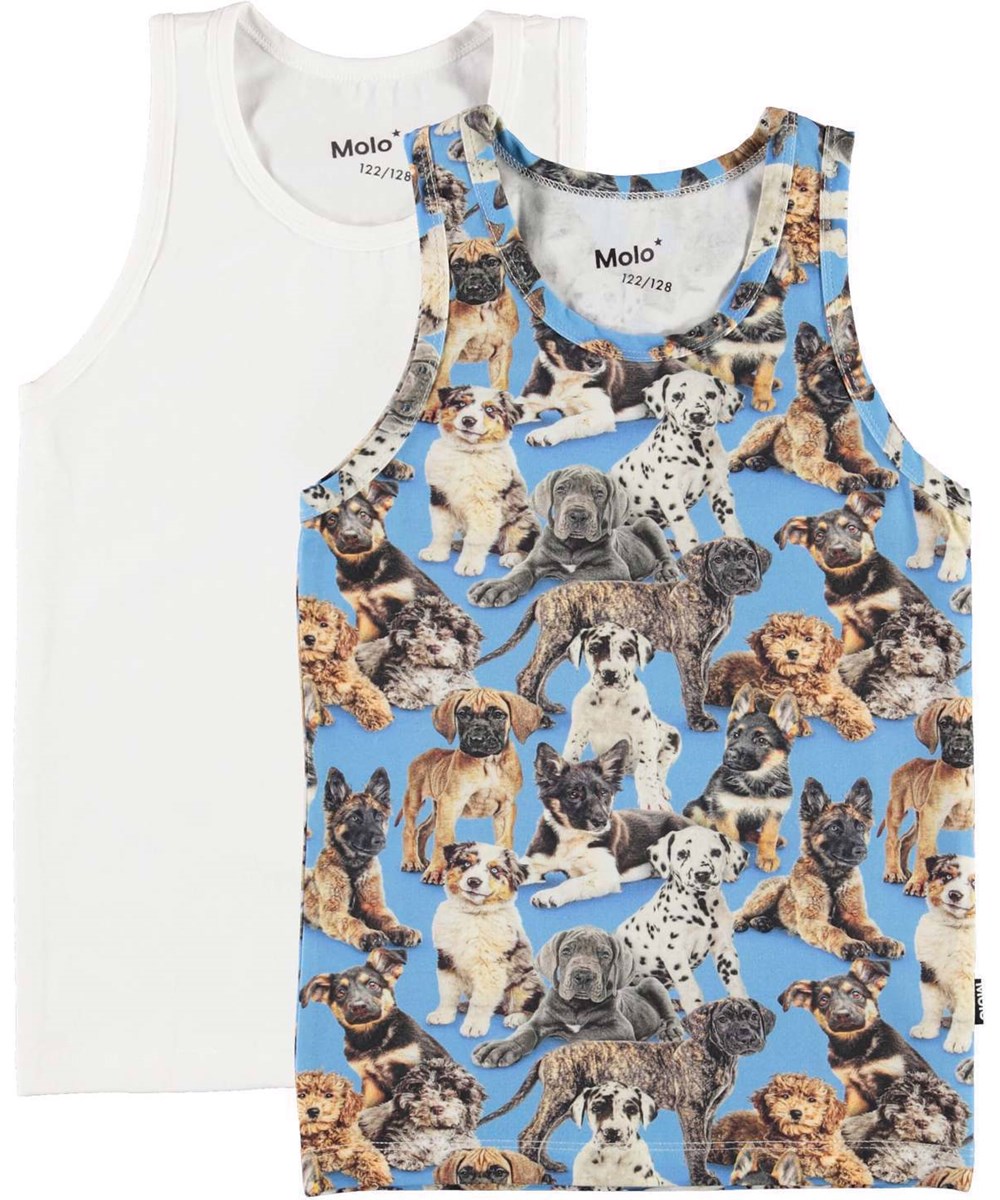 Jayden 2-pack - White Pups - 2-pack tank tops i hvid og hundehvalpe print.