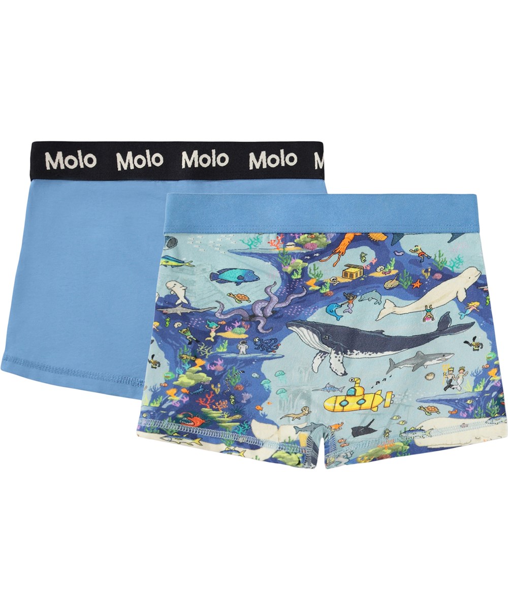 Justin 2-pack - Pixel Sea - 2-pak blå boxershorts i økologisk bomuld til børn
