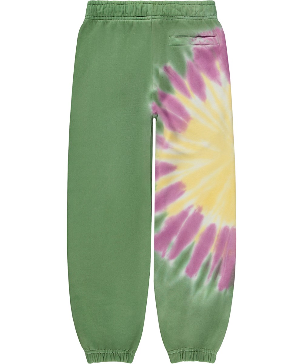 Adan - Floral Tie Dye - Gröna ekologiska joggingbyxor med tie-dye mönster.