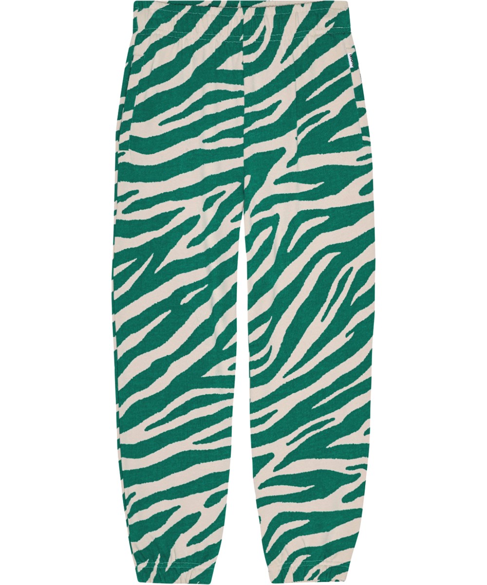 Adan - Zebra Green - Gröna och off-white zebrarandiga sweatpants i ekologisk bomull.