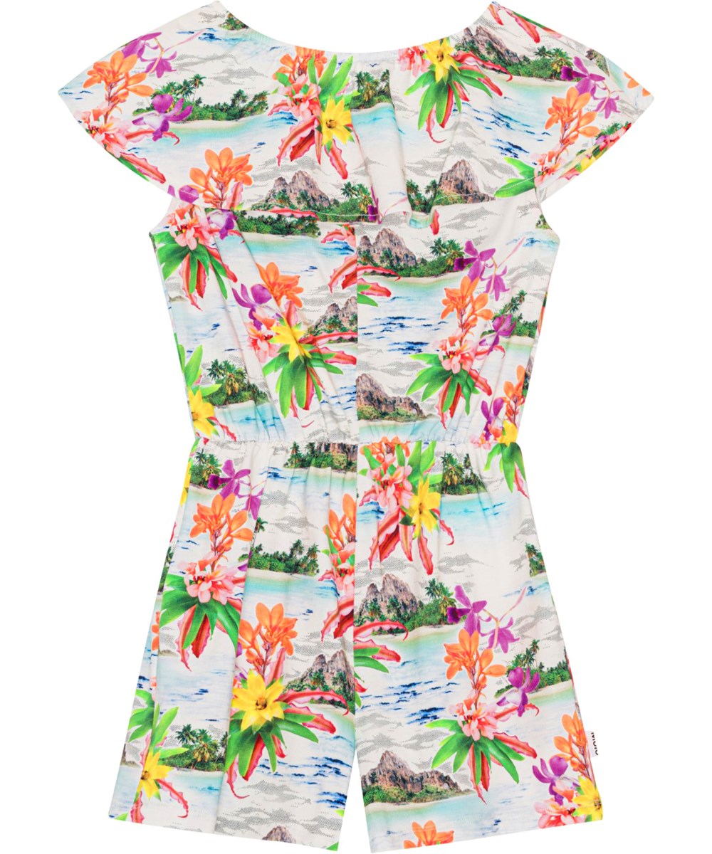 Adda - Tropical Islands - Byxdräkt med korta ben i ekologisk bomull med Hawaii mönster. 