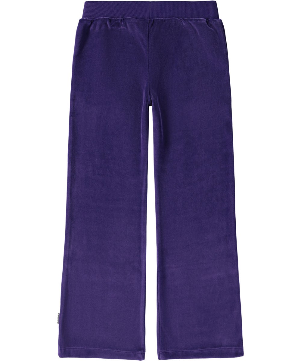Adoria - Space Purple - Lila velourbyxor för barn gjorda av en mjuk bomullsblandning i en trumpetform.