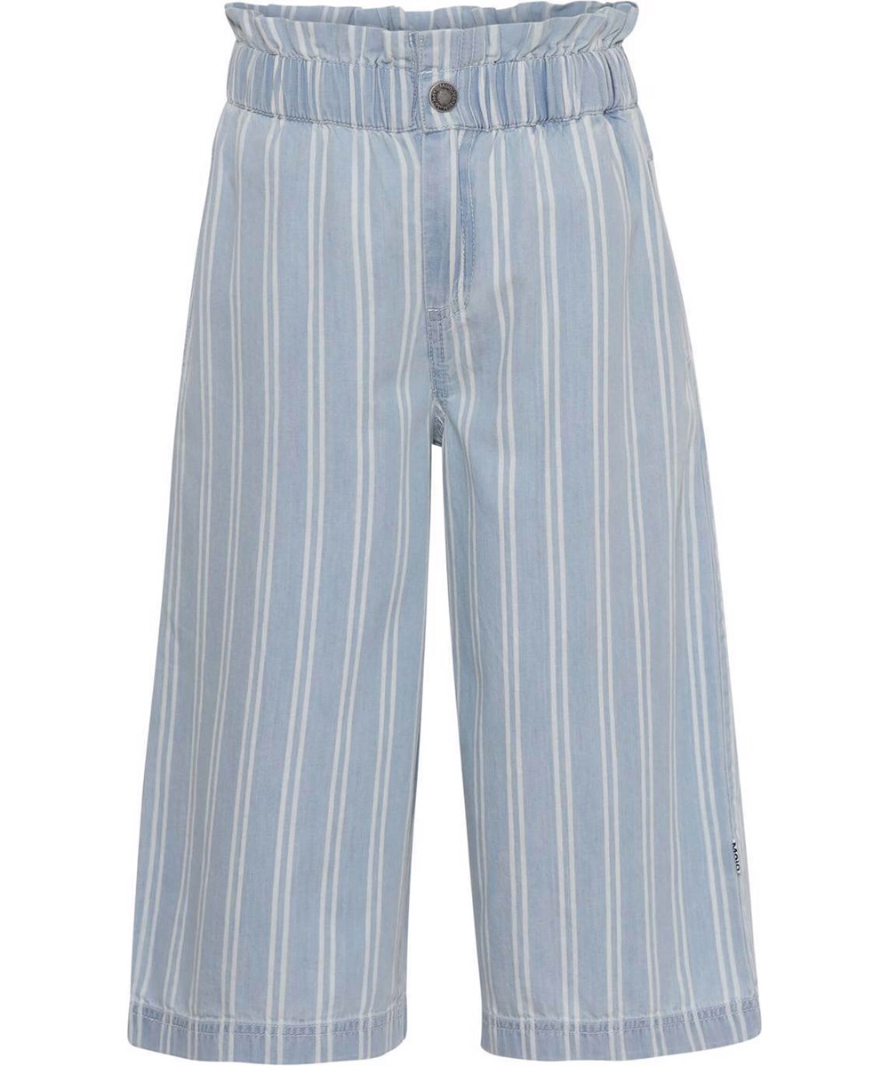 Akayla - Striped Chambrey - Ljusblå culottebyxor med vita ränder.