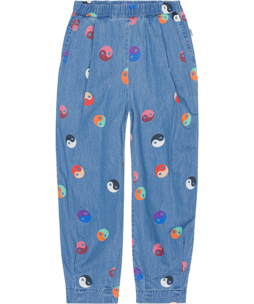Alexa - Yin Yang Mini - Blå jeans med yin och yang symboler.