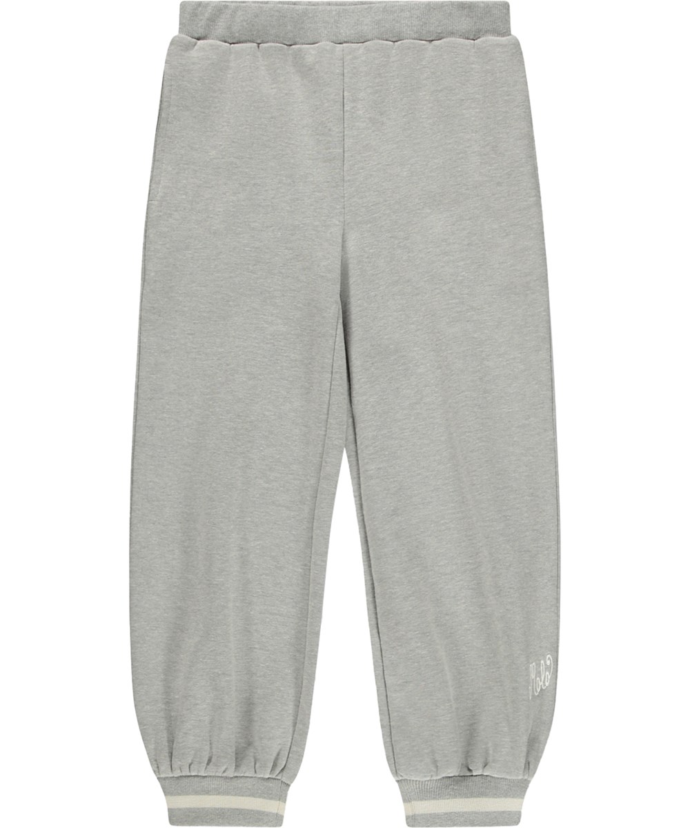 Alexandria - Grey Melange - Grå mjuka sweatpants för barn i ekologisk bomull