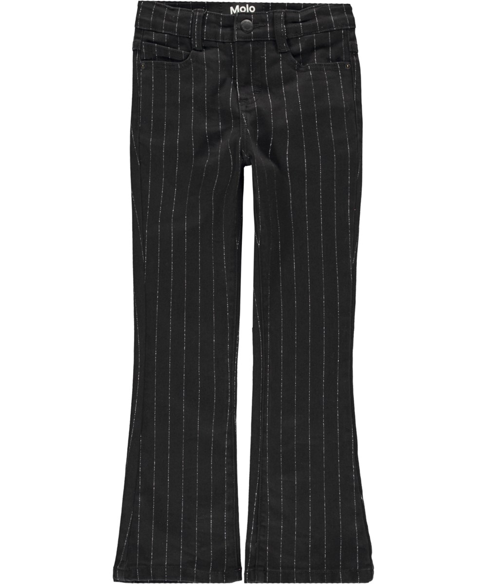 Aliza - Silver Pinstripe - Svarta byxor med nålränder.