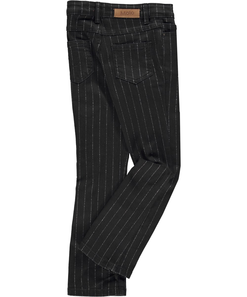 Aliza - Silver Pinstripe - Svarta byxor med nålränder.