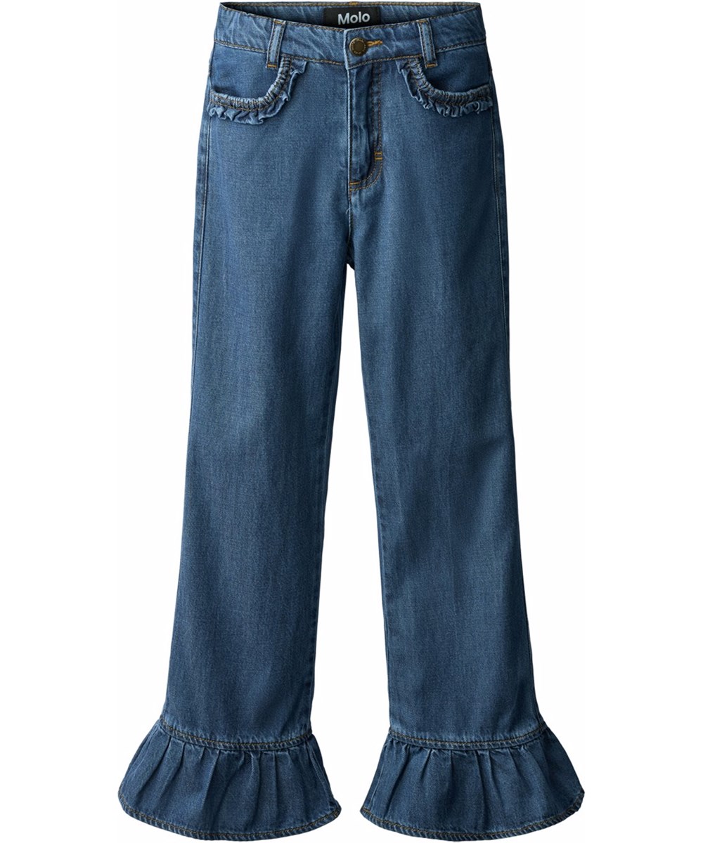 Amara - Blue Vintage - Mjuka blå denimbyxor för barn tillverkade av en viskos- och bomullsblandning.