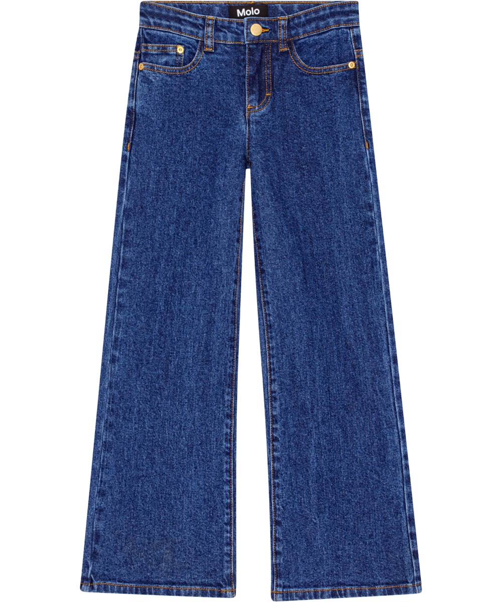 Asta - Blue Vintage - Utsvängda jeans i ekologisk bomull med fickor och bälteshällor.