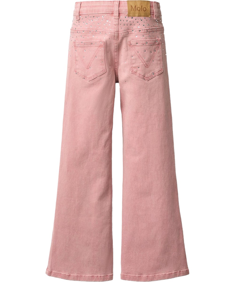 Asta - Blush Rhinestone - Rosa stretchjeans för barn i ekologisk bomull med strass.